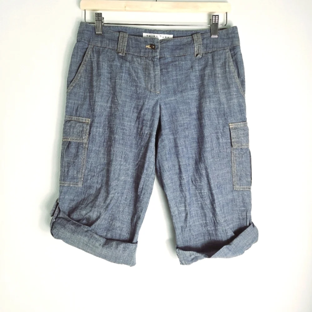 Trina Turk Los Angeles Blue Denim Bermuda Short Pants